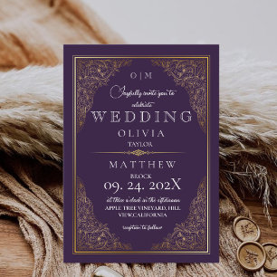 Rustic elegant gold ornate romantic Wedding Invitation