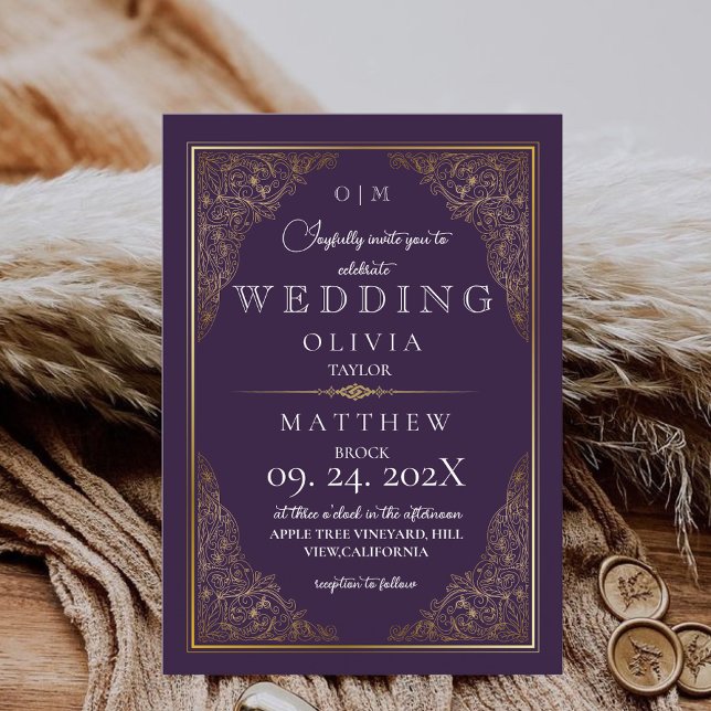 Rustic elegant gold ornate romantic Wedding Invitation (Creator Uploaded)
