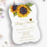 Rustic elegant gold sunflowers summer baby shower invitation<br><div class="desc">Modern floral baby shower stylish invitation template featuring a big yellow gold sunflowers bouquet and a chic faux gold typography script. Easy to personalise with your details! You can choose to customise it further changing fonts and colours of lettering. The invitation is suitable for neutral summer or autumn fall rustic...</div>