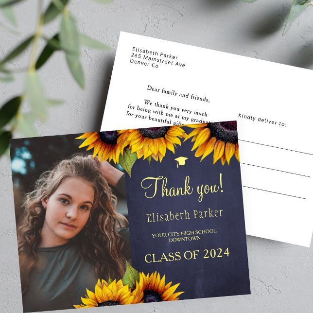 Rustic elegant graduation photo graduate thank you postcard (Creator Uploaded)