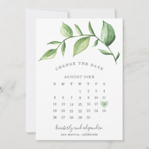 Rustic Elegant Greenery Calendar Change the Date Announcement