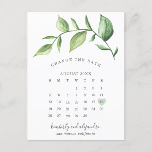 Rustic Elegant Greenery Calendar Change the Date Announcement Postcard