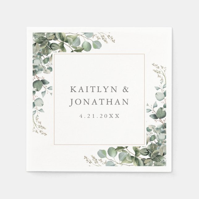 Rustic Elegant Greenery Eucalyptus Wedding Napkin (Front)