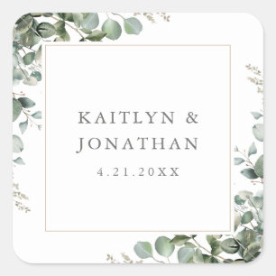 Rustic Elegant Greenery Eucalyptus Wedding Square Sticker