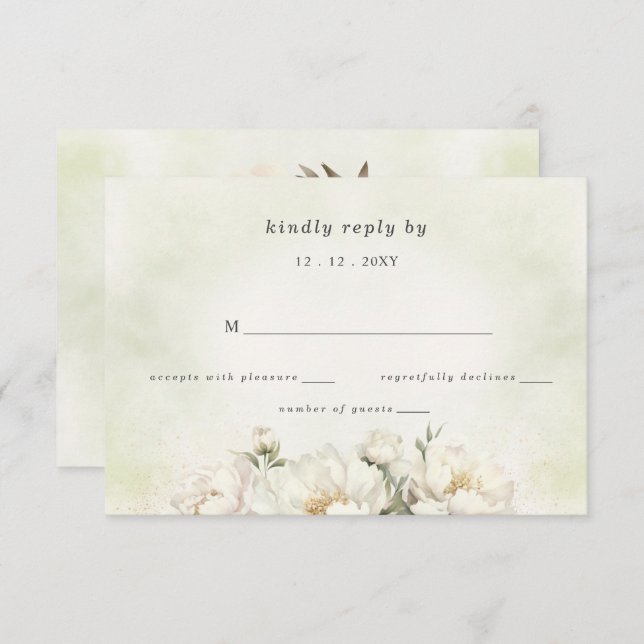Rustic Elegant Greenery White Floral Wedding RSVP Card (Front/Back)