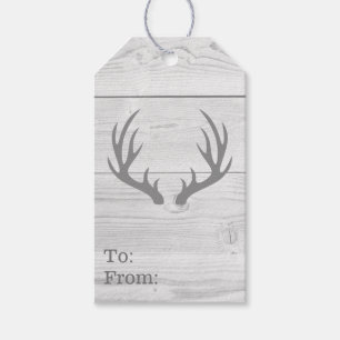 Rustic Elegant Grey Deer Antlers & White Wood Gift Tags