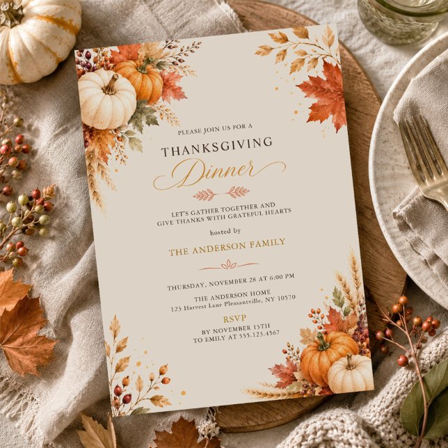 Rustic Elegant Harvest Thanksgiving Dinner Invitation (Creator Uploaded)