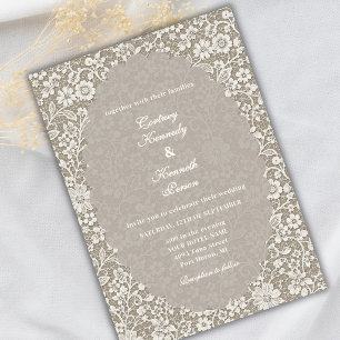 Rustic Elegant Ivory Lace Romantic Beige Wedding Invitation