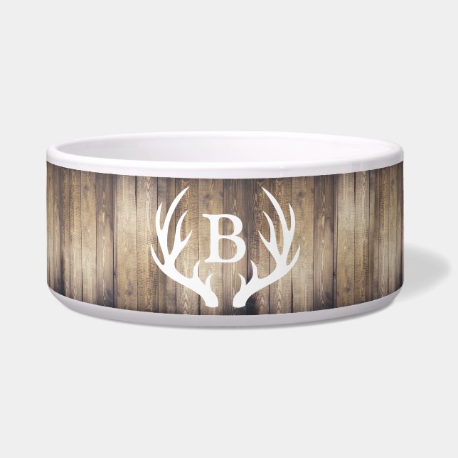 Rustic Elegant Light Wood & Antlers | Monogram (Front)