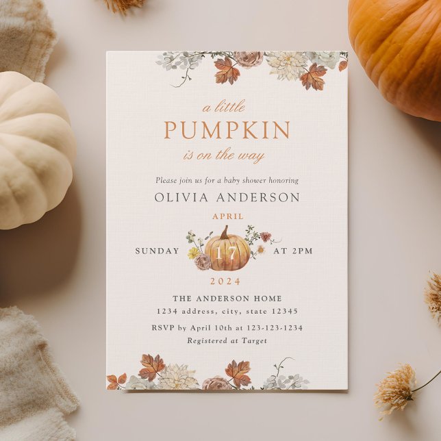 Rustic Elegant Little Pumpkin Fall Baby Shower Invitation (Creator Uploaded)
