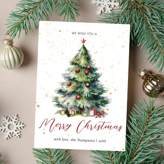 Rustic Elegant Merry Christmas Tree Holiday Card (Creator Uploaded)