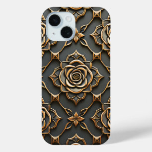Rustic Elegant Metallic Rose iPhone 15 Case