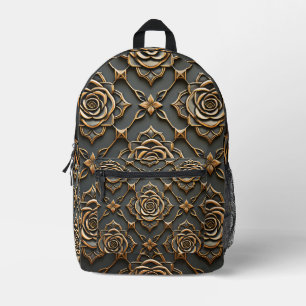 Rustic Elegant Metallic Rose Printed Backpack