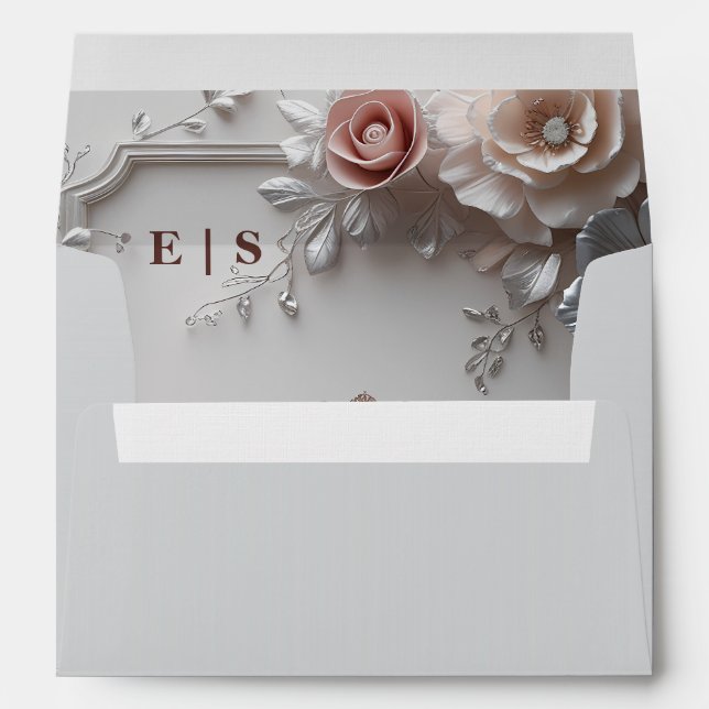 Rustic Elegant Monogram Floral Wedding  Envelope (Back (Bottom))