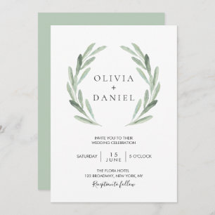 Rustic Elegant Olive Leaf Wreath Greenery Wedding Invitation