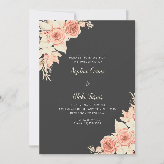 Rustic Elegant Orange Roses Fall Grey Wedding Invitation (Front)