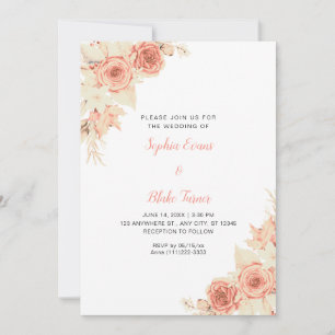 Rustic Elegant Orange Roses Fall White Wedding Invitation