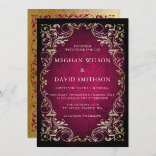 Rustic Elegant Ornamental Pink Gold Wedding    Invitation