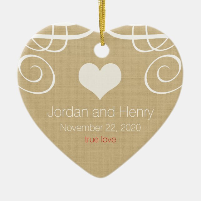 Rustic Elegant Personalised Photo Heart Ornament (Front)
