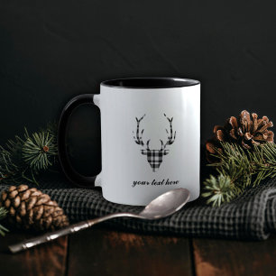 Rustic Elegant Personalized Plaid Deer Mug Cup