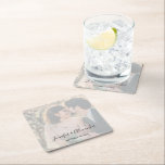 Rustic elegant photo boho wedding square paper coaster<br><div class="desc">Rustic elegant photo boho wedding paper coasters.
Add your own photo,  names and date to personalise it.</div>