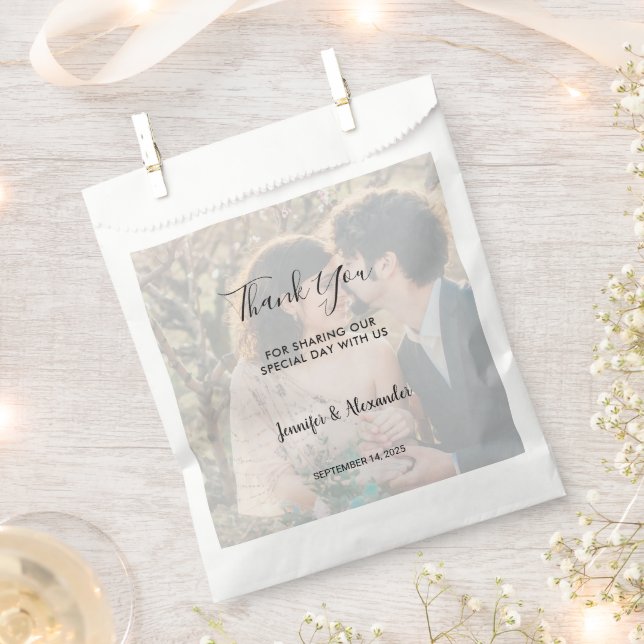 Rustic elegant photo wedding thank you favour bags (Clipped)