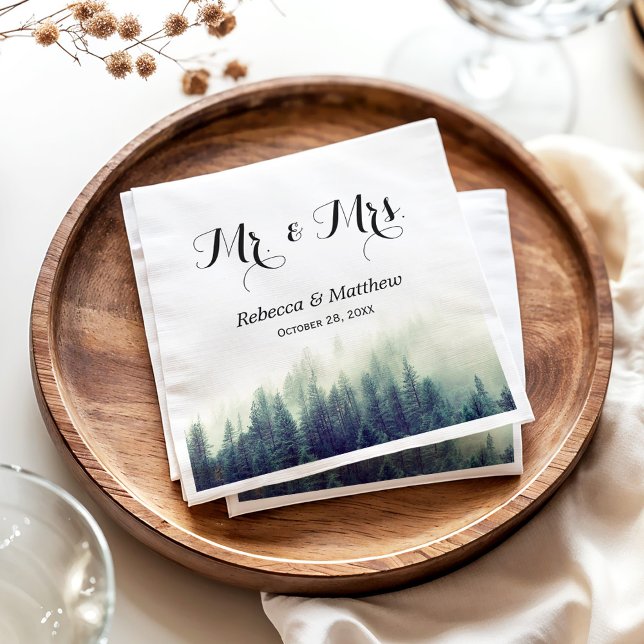 Rustic Elegant Pine Tree Forest Winter Wedding Napkin (Creator Uploaded)