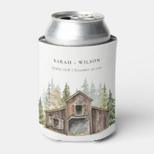 Rustic Elegant Pine Woods Forest Barnyard Wedding Can Cooler