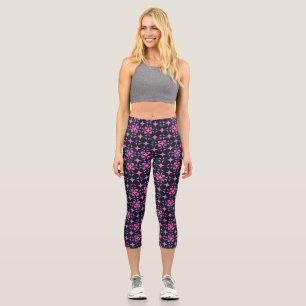 Rustic Elegant Pink and Black Capri Leggings