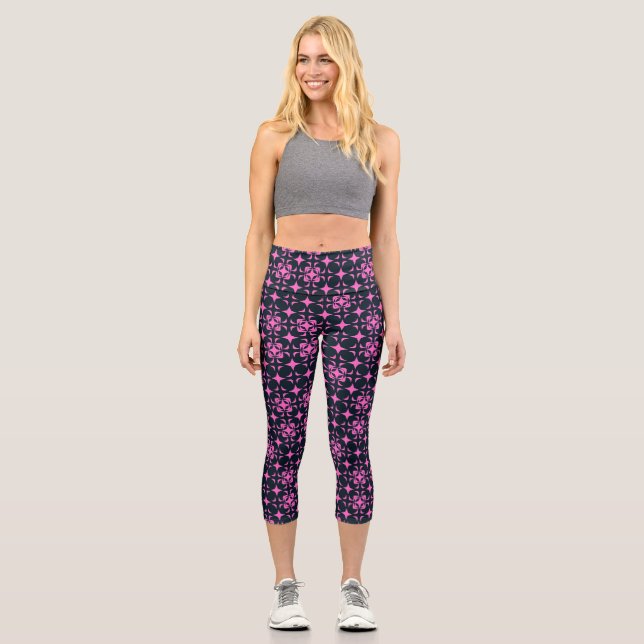 Rustic Elegant Pink and Black  Capri Leggings (Front)