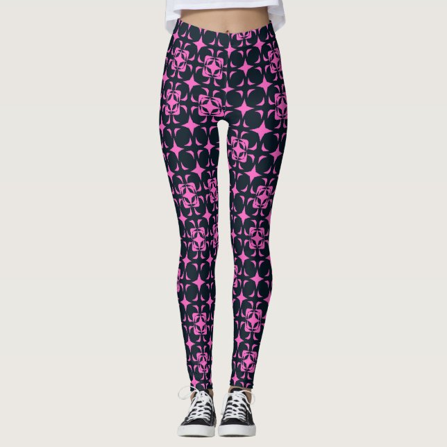 Rustic Elegant Pink and Black Leggings (Front)