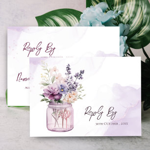 Rustic Elegant Purple Flowers In Mason Jar Wedding RSVP Card