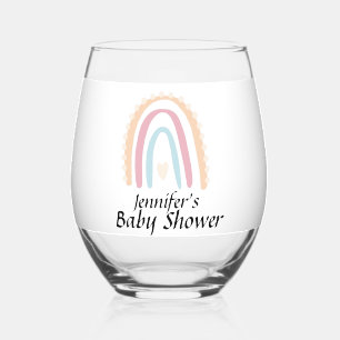 Rustic Elegant Rainbow Baby Shower Drinkware Set Stemless Wine Glass