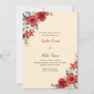 Rustic Elegant Red Roses Fall Light Orange Wedding Invitation