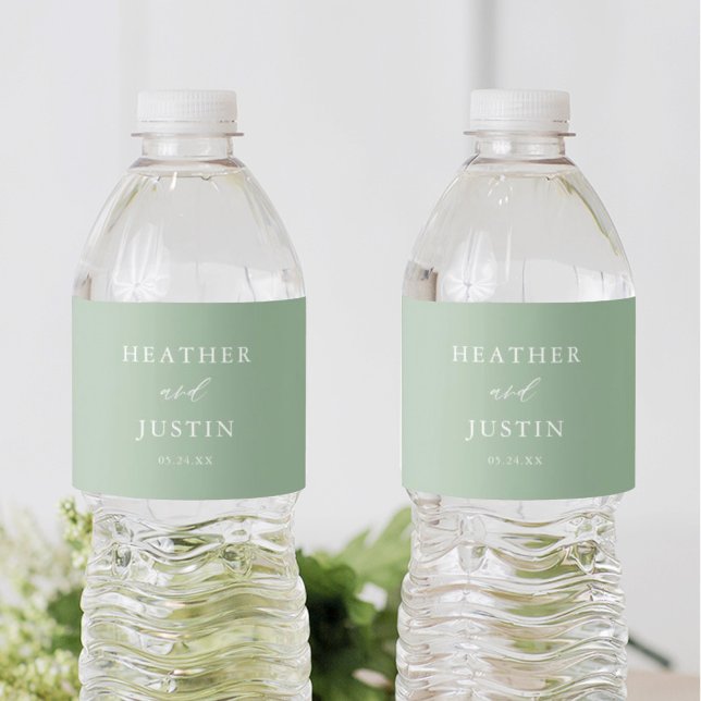 Rustic Elegant Sage Green Wedding Water Bottle Label (Creator Uploaded)