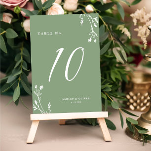 Rustic Elegant Sage Green Wildflowers Boho Wedding Table Number