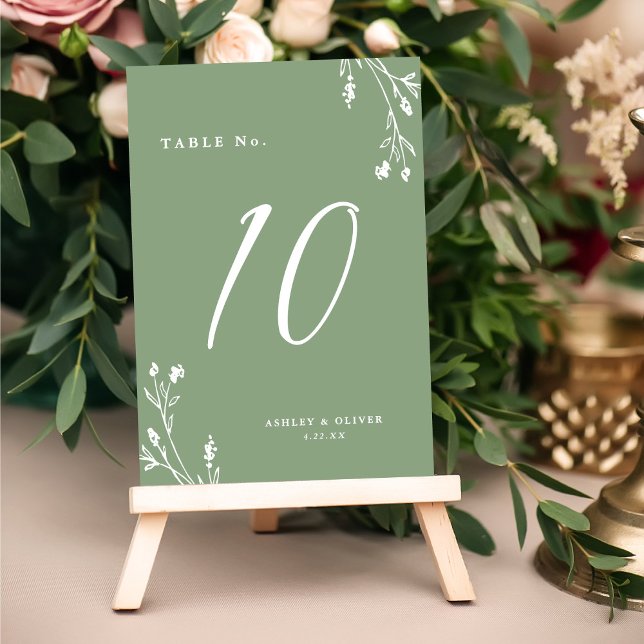 Rustic Elegant Sage Green Wildflowers Boho Wedding Table Number (Creator Uploaded)