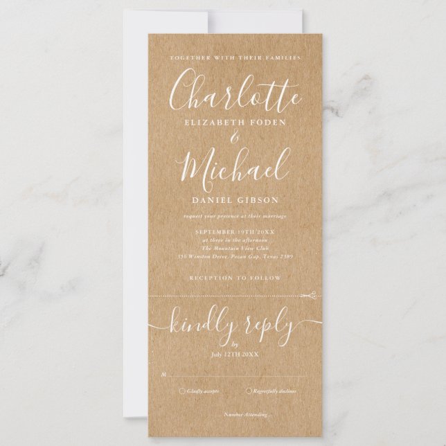 Rustic Elegant Script All In One Wedding  Invitation (Front)
