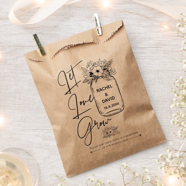 Rustic | Elegant Script | LET LOVE GROW | Wedding Favour Bags (Clipped)