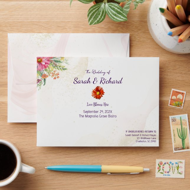 Rustic Elegant Spring Wildflower Wedding Envelope (Desk)