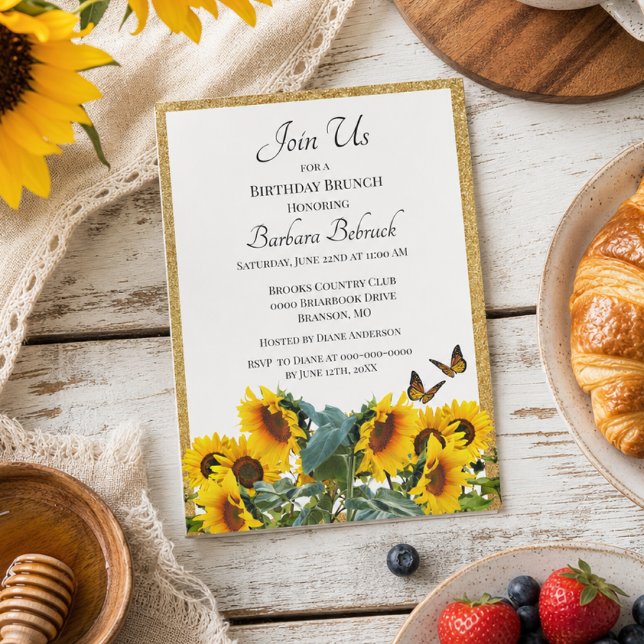 Rustic Elegant Sunflower Birthday Brunch Invitation (Creator Uploaded)