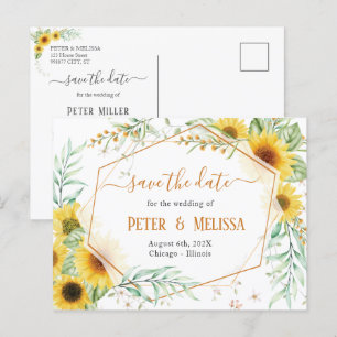 Rustic Elegant Sunflower save the date Postcard