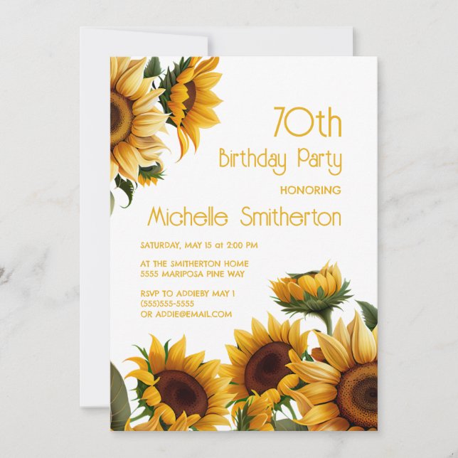 Rustic Elegant Sunflowers 70th Birthday Invitation (Front)