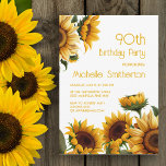 Rustic Elegant Sunflowers 90th Birthday Invitation<br><div class="desc">Elegant floral 90th birthday party invitation with yellow sunflowers on a white background. Contact me for assistance with your customisations or to request additional matching or coordinating Zazzle products for your celebration.</div>