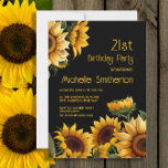 Rustic Elegant Sunflowers Black 21st Birthday Invitation<br><div class="desc">Rustic,  elegant 21st birthday party invitation with yellow sunflowers on a black background. Contact me for assistance with your customisations or to request additional matching or coordinating Zazzle products for your celebration.</div>