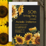 Rustic Elegant Sunflowers Black 50th Birthday Invitation<br><div class="desc">Rustic,  elegant 50th birthday party invitation with yellow sunflowers on a black background. Contact me for assistance with your customisations or to request additional matching or coordinating Zazzle products for your celebration.</div>