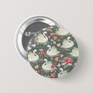 Rustic Elegant Swans & Hearts Elements Pattern 6 Cm Round Badge