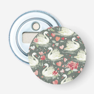 Rustic Elegant Swans & Hearts Elements Pattern Bottle Opener