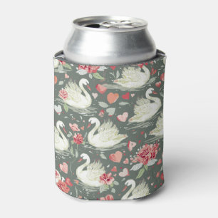 Rustic Elegant Swans & Hearts Elements Pattern Can Cooler