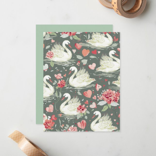 Rustic Elegant Swans & Hearts Elements Pattern Card (Front/Back In Situ)